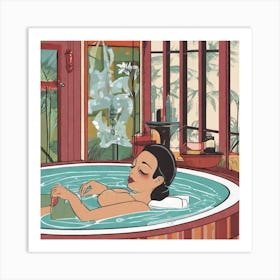 Asian Woman In Jacuzzi Art Print