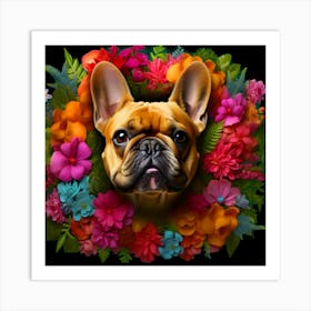 Flower Dog French Bulldog Art Print