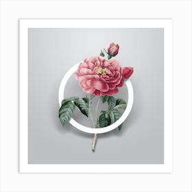 Vintage Gallic Rose Minimalist Flower Geometric Circle on Soft Gray n.0490 Art Print
