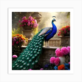 Elegant Peacocks Displaying Their Resplendent Plumage Their Colorful Feathers Forming A Stunning Visual Spectacle Art Print