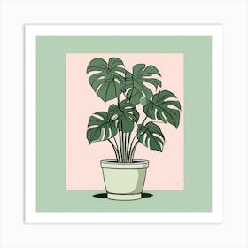 Monstera Plant, A Potted Monstera Plant With Soft Pink Leaves Set Against 2 Art Print