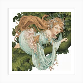 Fairy Girl In A Tree Art Print