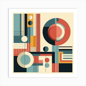 Retro Inspired Geometric Abstract Art With Bold Colors And Clean Lines, Style Mid Century Modern Art 2 Art Print