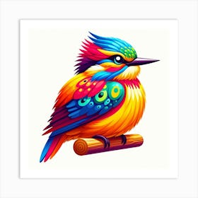 Bird Is The Word 2/4 (bright colourful bird on perch plain white background rainbow cut feathered friend tweet songbird cute wall decoration) Art Print