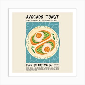 Avocado Toast Blue Square Art Print