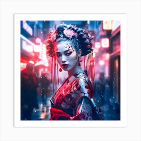 Geisha in red. Art Print