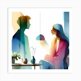 Man And Woman Looking At Each Other Art Print