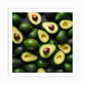 Avocados On A Black Background Art Print