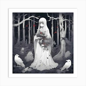 Manga Ghost Girl In The Woods Art Print