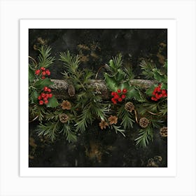 Yule Inspired Banner Texture With Mistletoe And 2 Art Print