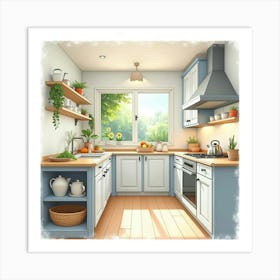 Bright And Airy Kitchen Watercolor, Cheerful Ambiance 1 Art Print