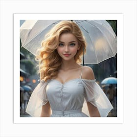 Beautiful Girl In The Rain 1 Art Print