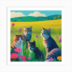 Cats In The Meadow3 Art Print