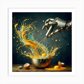 Robot Mixing Eggs Art Print