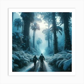 Winter Couple Walking In The Forest Art Print