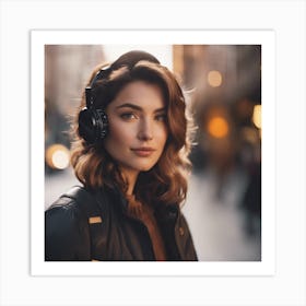 Portrait Of A Woman With Headphones Art Print