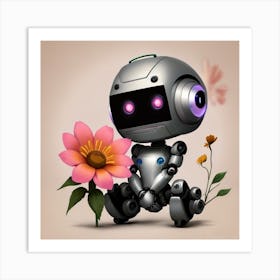 Cute Robot With Flowers Art Print