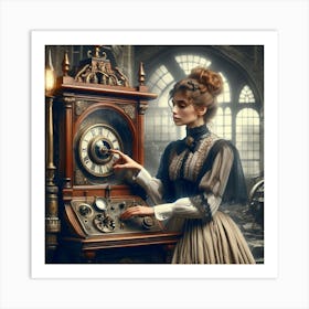 It's about time 3/4  (Beautiful woman  female classic time machine travel  memories dreams art AI Victoria sci-fi doctor who) Art Print