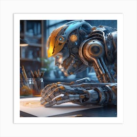 Robot Drawing Art Print