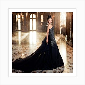 Asian Woman Striking A Pose Draped In Luxurious Designer Attire Surrounded By Opulent Surroundings Art Print