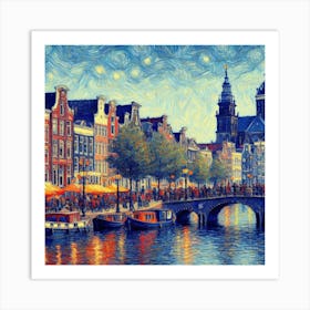 Amsterdam At Night Van Gogh Art Art Print