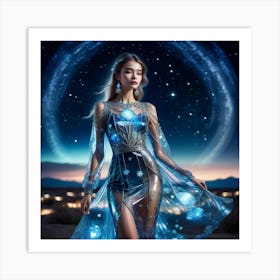 FUTURISTIC FEMALE FASHION BLUE 1 Art Print