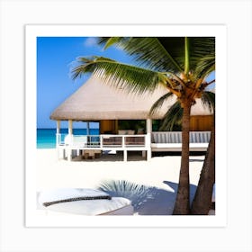 Beach Scene With Palm Trees Art Print