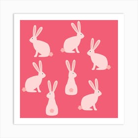 Rabbits on Pink Art Print