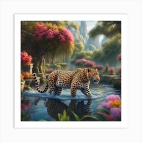 Leopard In The Water Art Print