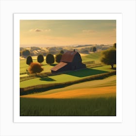 Farm At Sunset Art Print