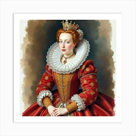 Queen Elizabeth I In Watercolor, Rich Velvet, Elegant Portrait 1 Art Print