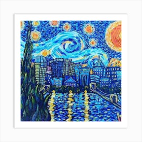 Starry Night Van Gogh Painting Art City Scape Art Print