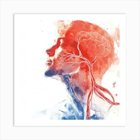 Human Head With Brain And Blood Art Print