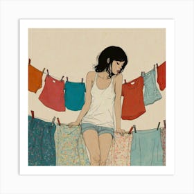 Clothesline Girl Art Print