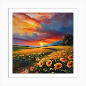 Sunflowers At Sunset Art Print