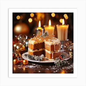 Christmas Cake With Candles Art Print