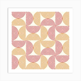 Mid Century Half Circle Lines in Orange and Red Art Print