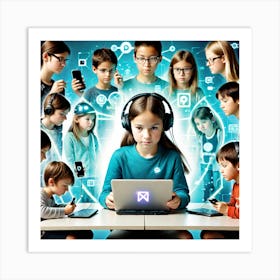 Children Using Laptops Art Print