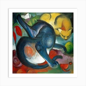 Two Cats, Blue And Yellow (1912) Painting In High Resolution By Franz Marc Art Print