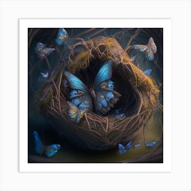 Blue Butterflies In A Nest Art Print