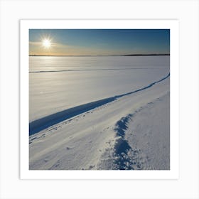 Ice Fishing On Frozen Lake Art Print