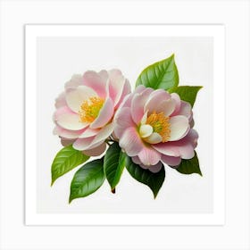 Two Pink Flowers On A White Background 1 Art Print