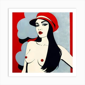 Red Revolution: Nude Woman In Red Hat Art Print