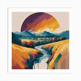 The wide, multi-colored array has circular shapes that create a picturesque landscape 15 Art Print