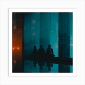 Silhouettes Of People At Night Art Print