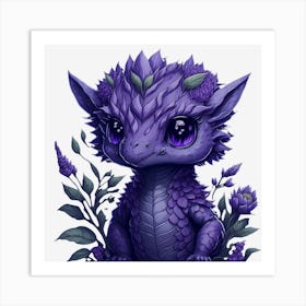 Purple Floral Dragon (3) Art Print