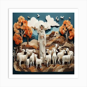 Jesus With Sheep Art Print