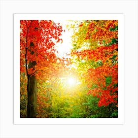 Autumn Frame Embracing Bright Foliage Maple Leaves Transitioning From Green To Vivid Shades Of Oran (5) Art Print