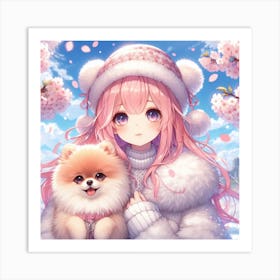 Anime Girl With her Dog Art Print