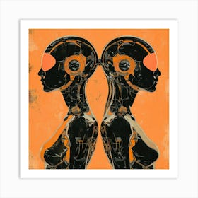 Back 2 Back Retro Cyborgs Art Print